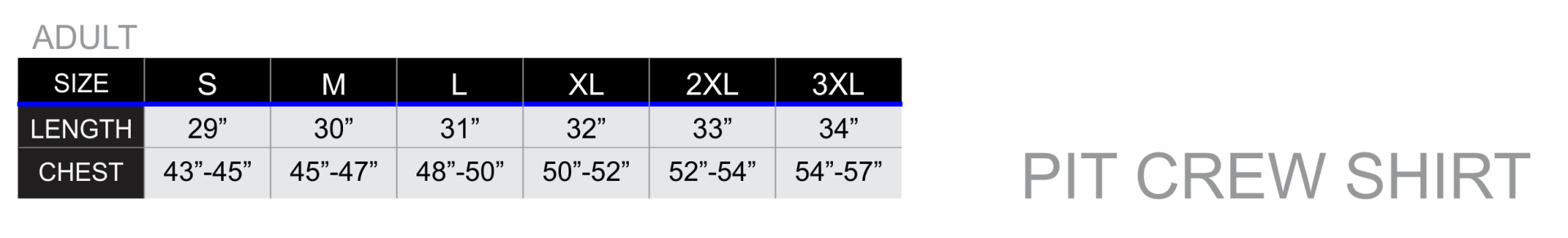 All over print pit crew sizing chart zexez