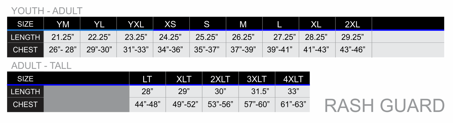 All over print rash guard sizing chart zexez