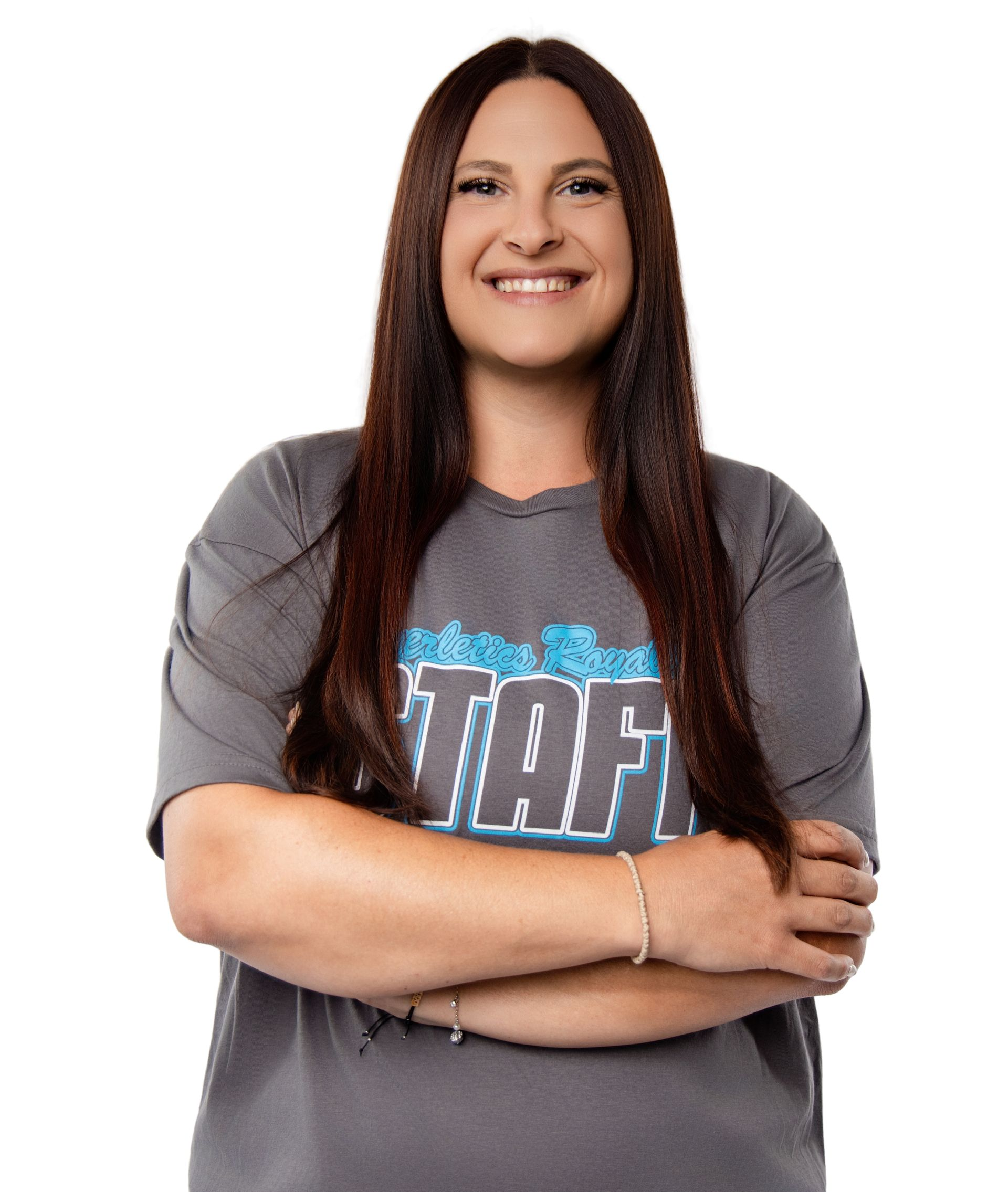 A woman is celebrating her victory with her fists in the air.