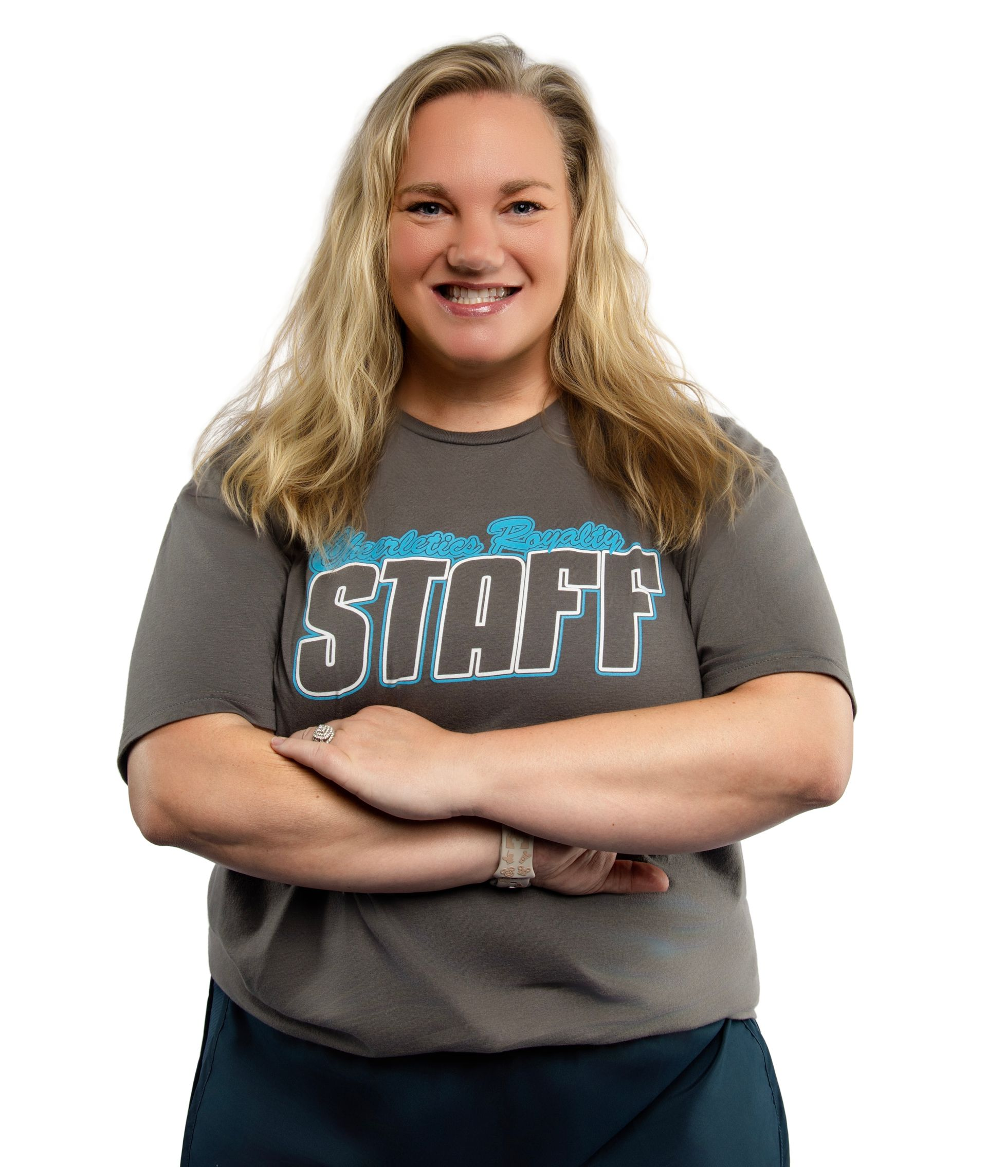 A woman is celebrating her victory with her fists in the air.