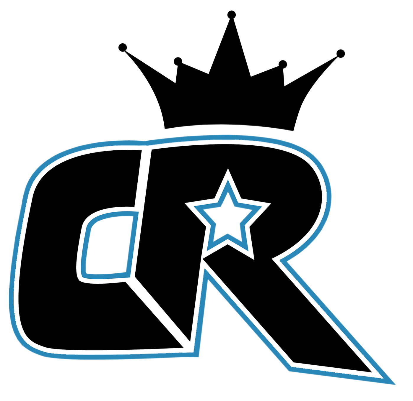 A black and blue logo with a crown and a star.