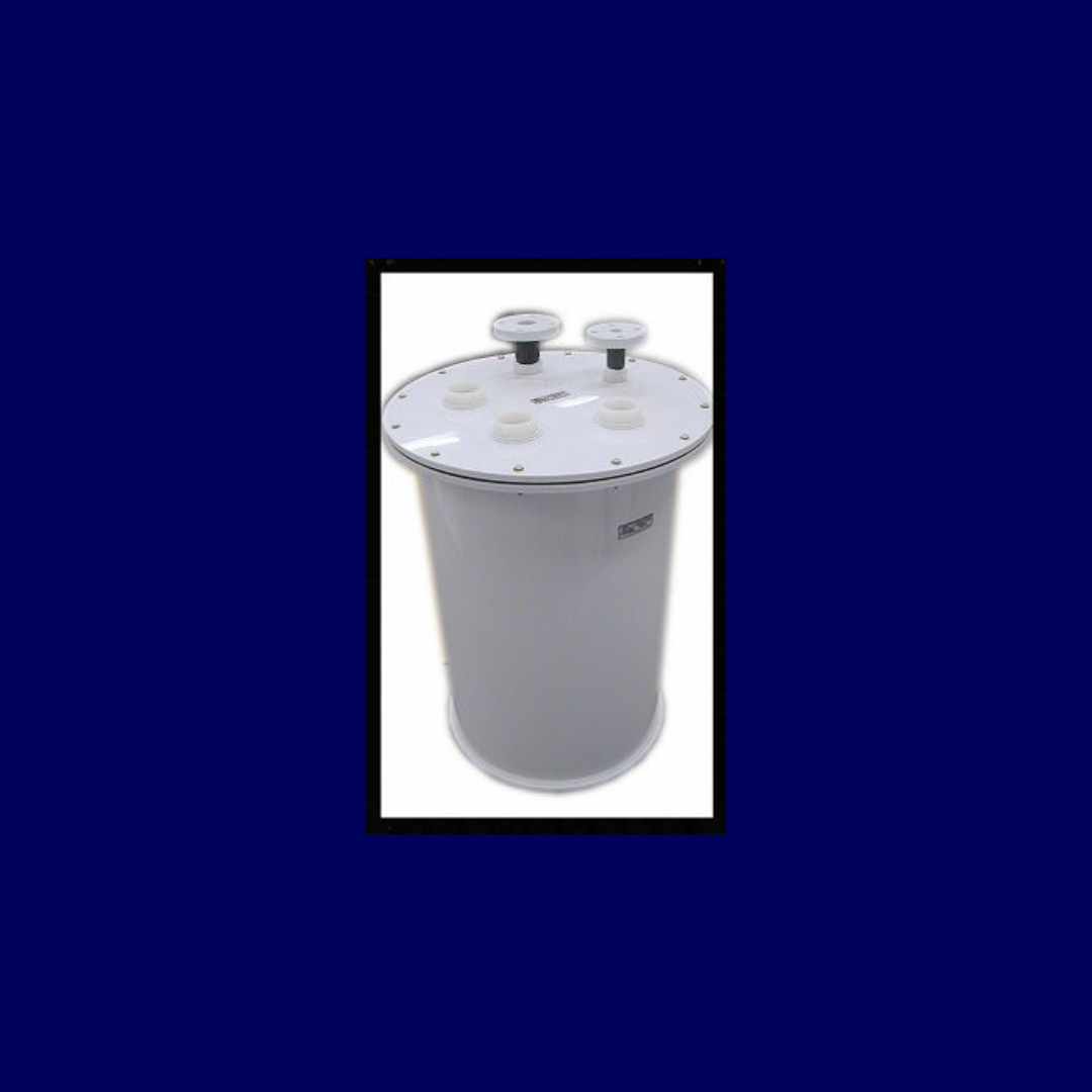 A white cylinder with two handles on top of it on a blue background.