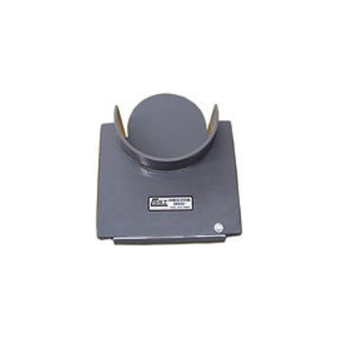 A gray object with a circle on top of it on a white background.