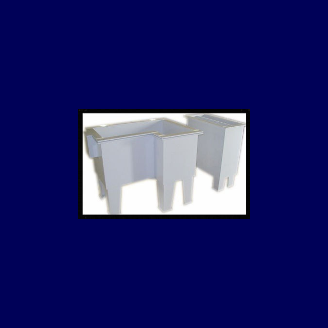 A picture of three white boxes on a blue background.