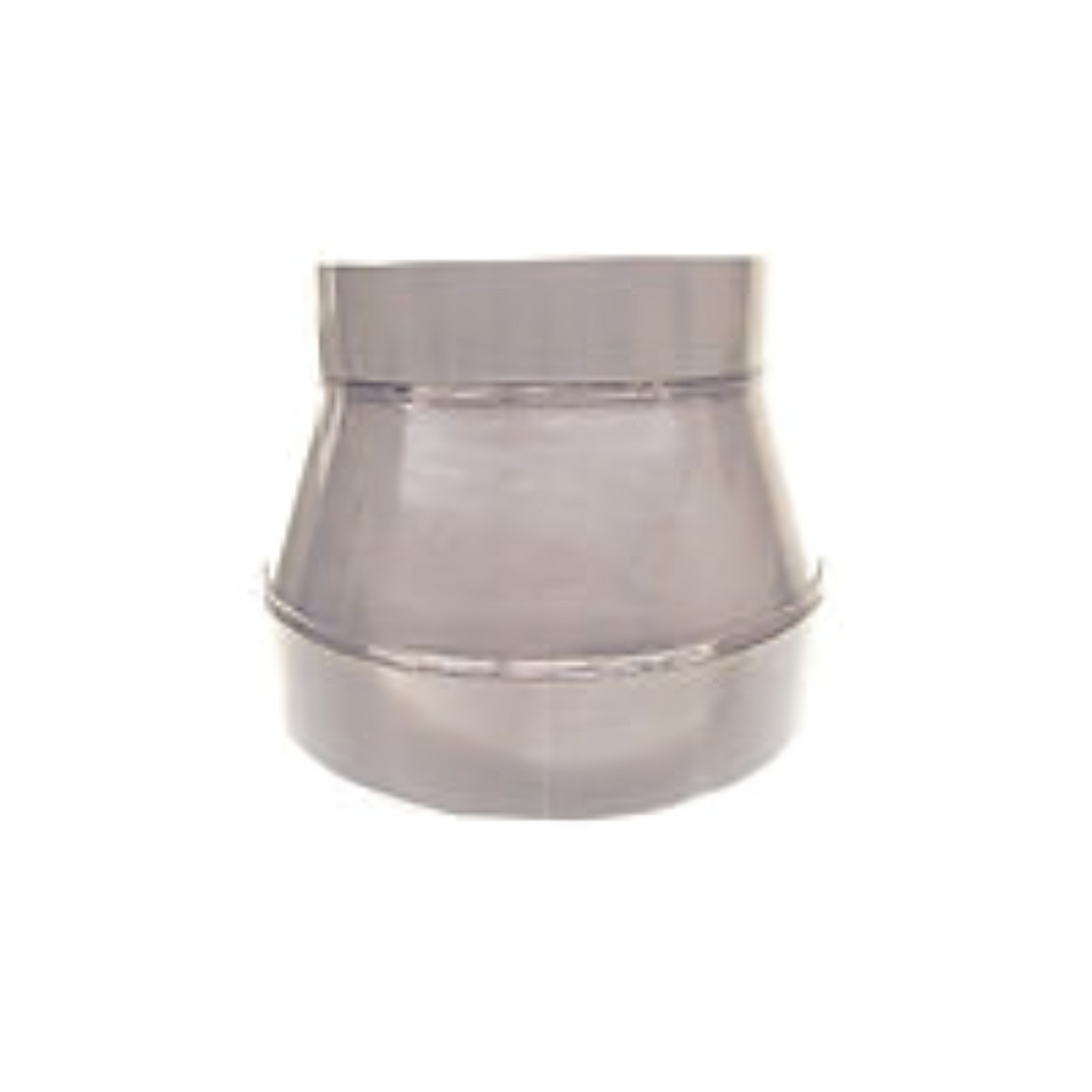 A stainless steel pipe connector on a white background.