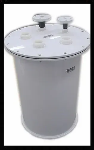 A white plastic container with two handles on top of it.