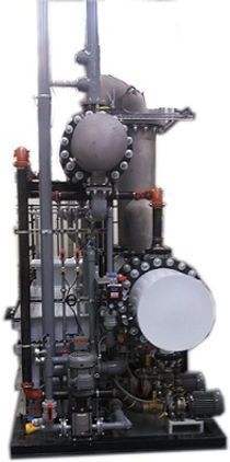 A large machine with a lot of pipes and tubes on a white background.
