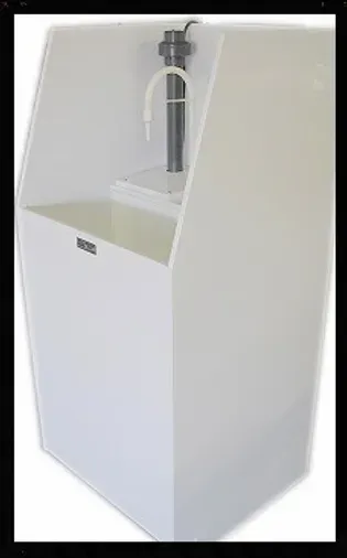 A white box with a sink inside of it.