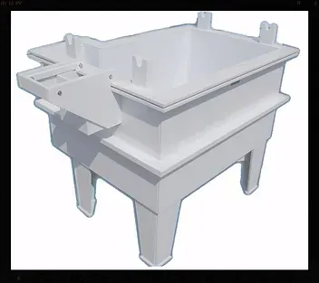 A white plastic container with a handle on the side