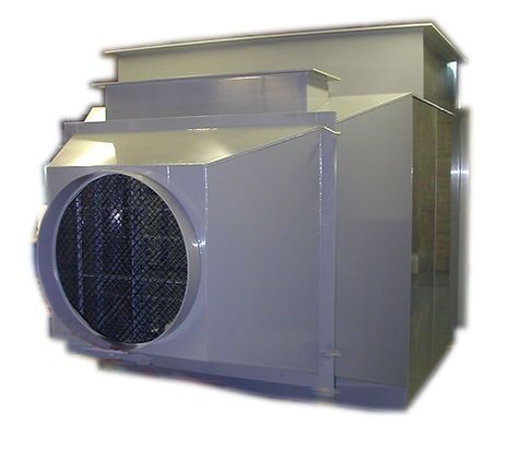 A large gray box with a round hole in the middle