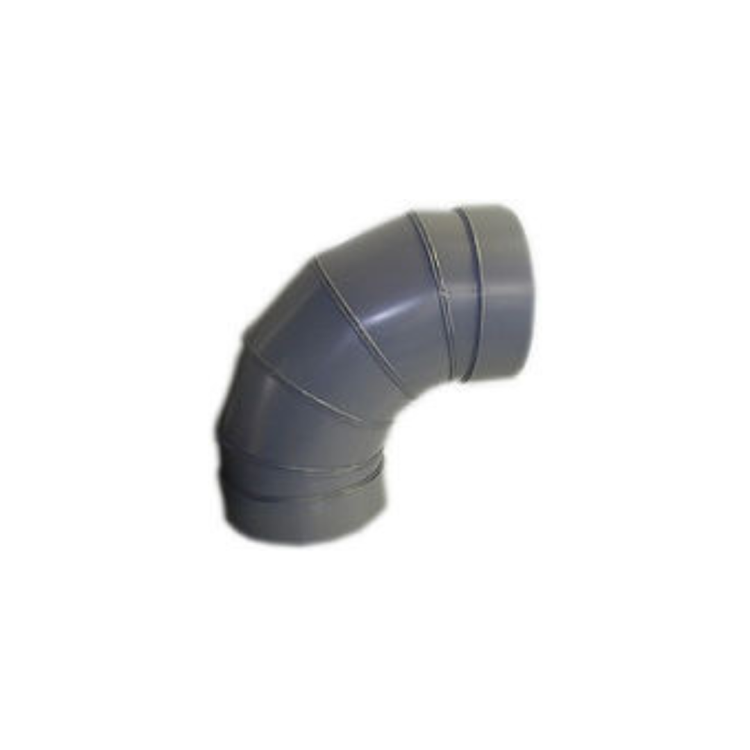 A gray plastic elbow on a white background.