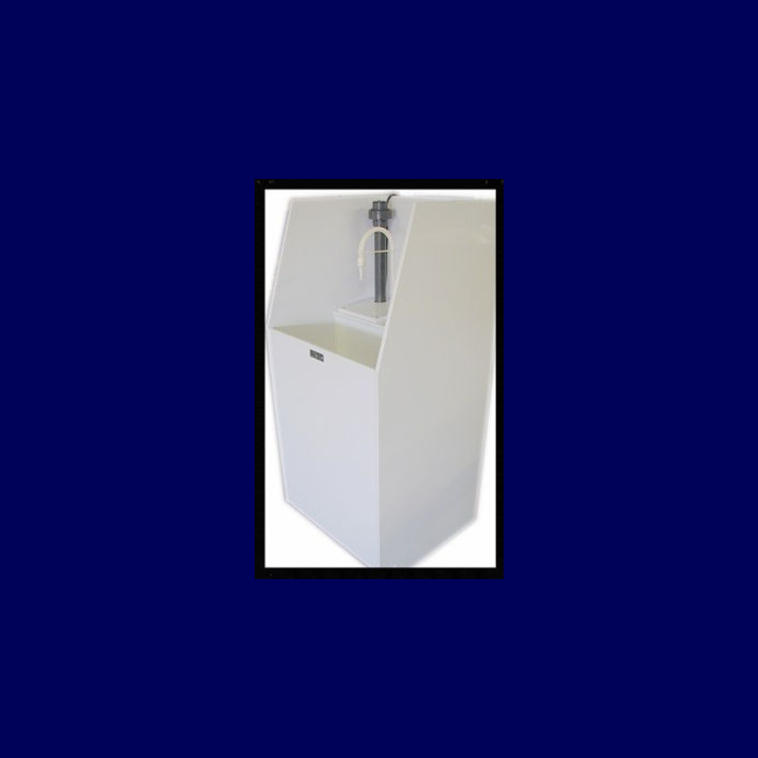 A picture of a white urinal with a blue background.