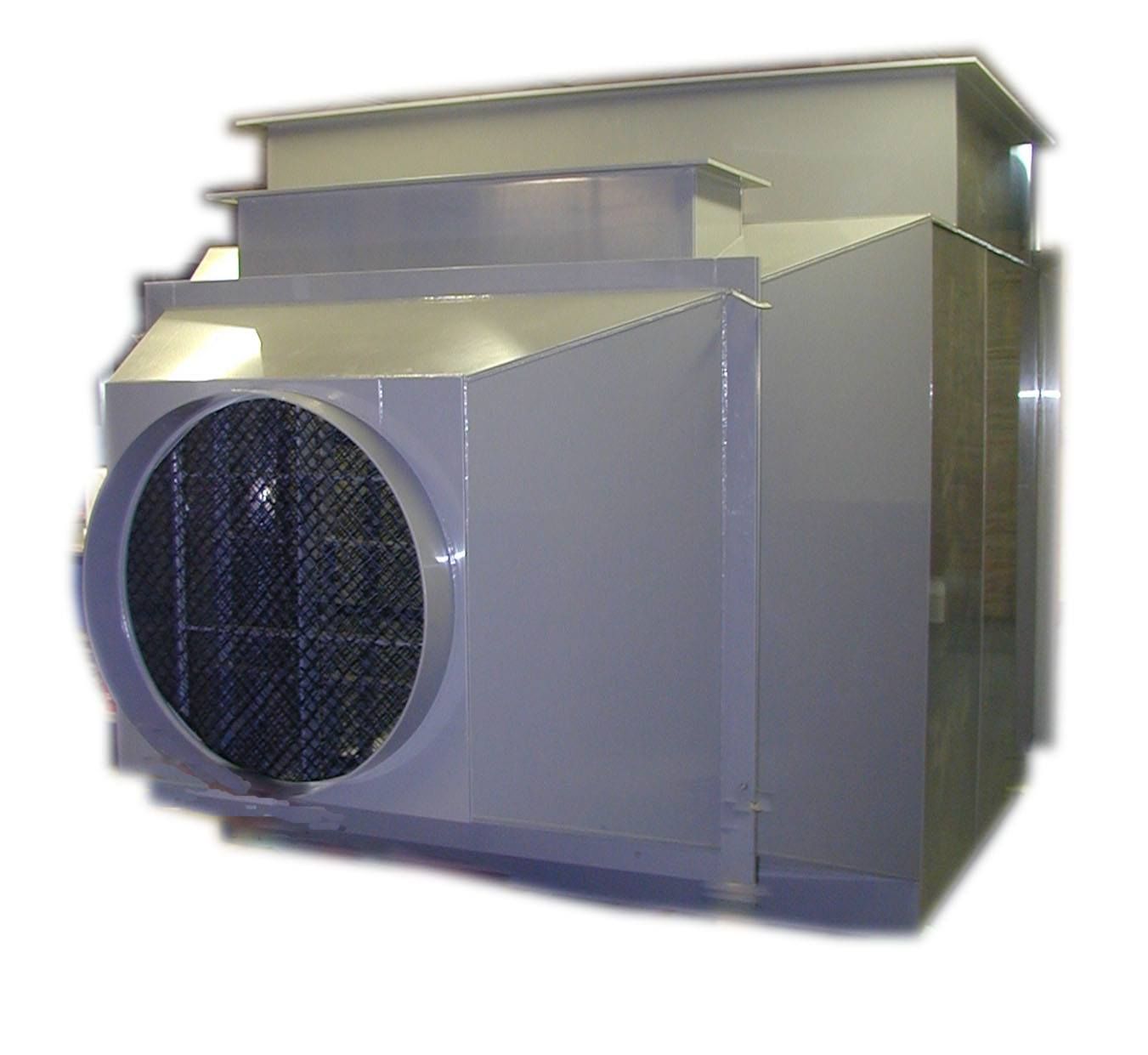 A large gray box with a round hole in the middle