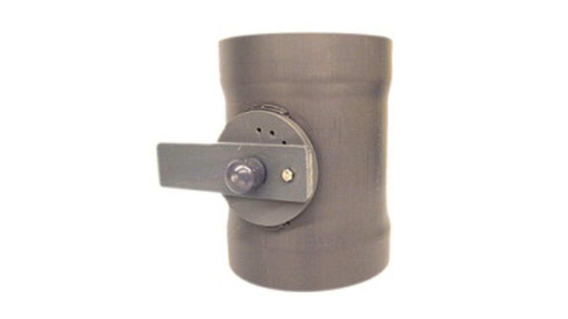 A black pipe with a handle on it on a white background.