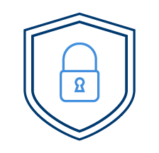 A light blue padlock icon centered inside a dark blue shield outline.