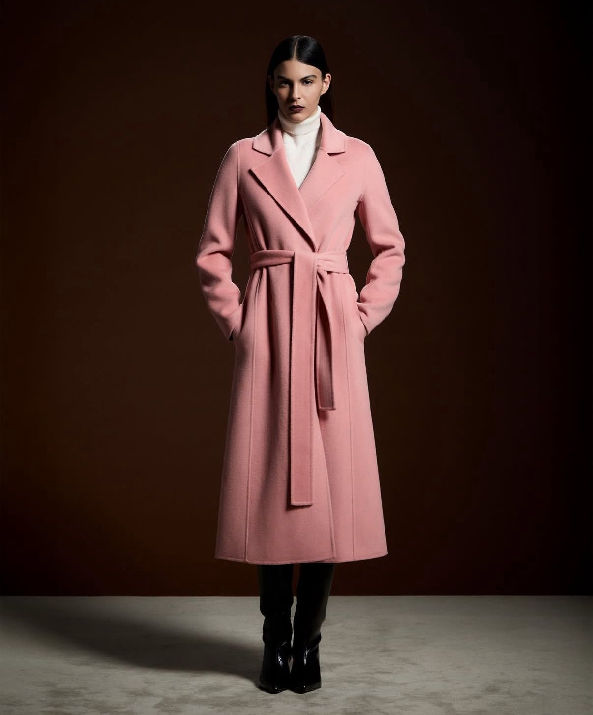 Manichino con abito plissettato e sfumato con cintura nera.