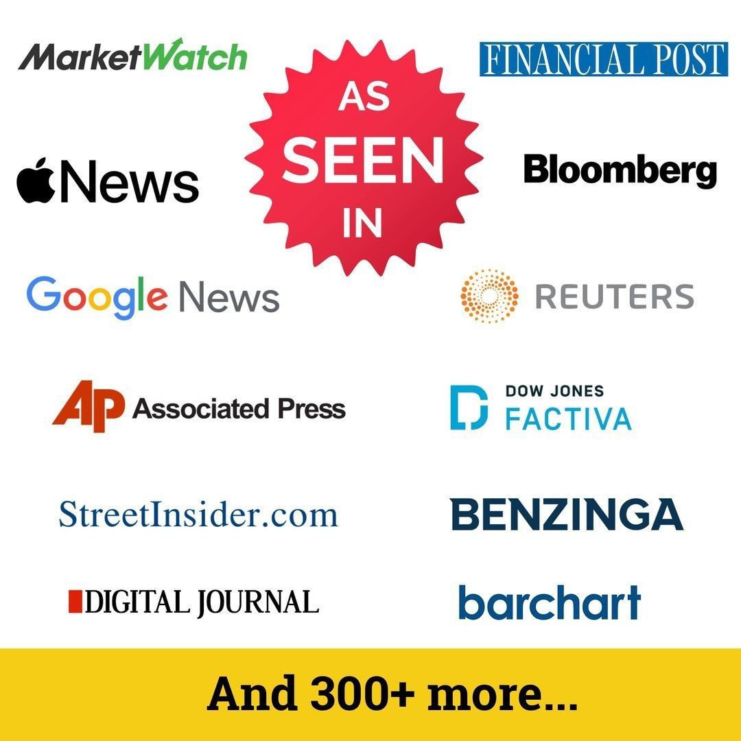 Logos of financial news sources: MarketWatch, Bloomberg, Reuters, etc., with 