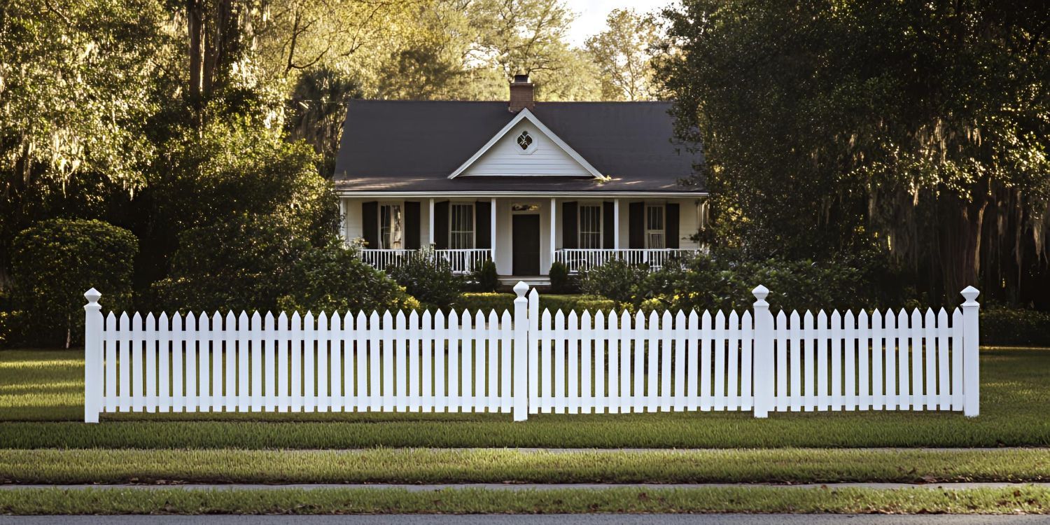 A house with a white picket fence in front of it