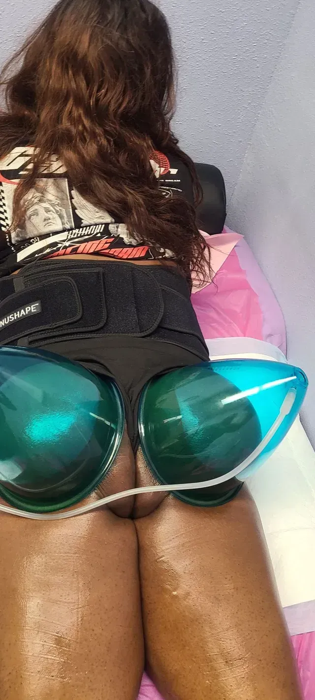 Another images of before images of a woman using equipment for body