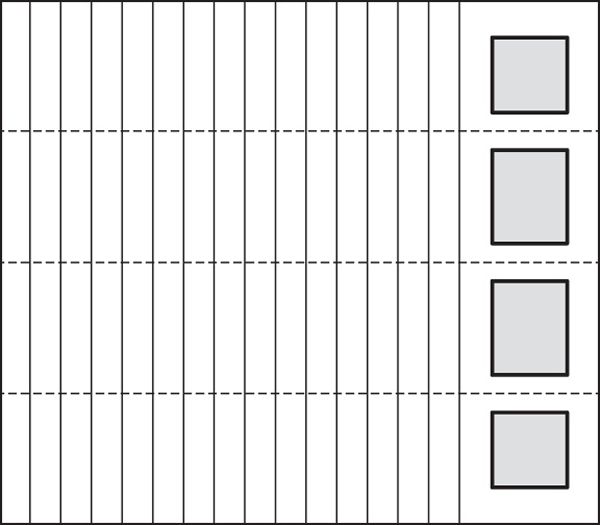 A black and white drawing of a grid with three squares on it.