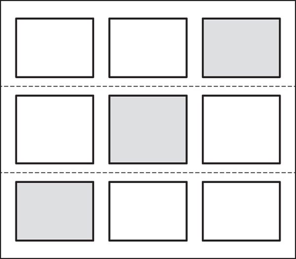 A grid of squares with a gray square in the middle.