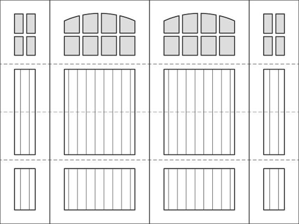 A black and white drawing of a garage door.