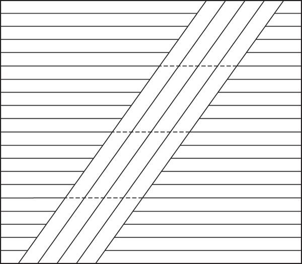 A black and white drawing of a square with lines on it.