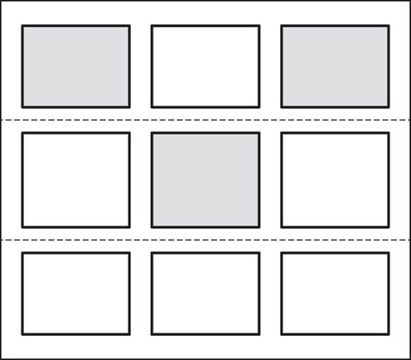 A grid of squares with a gray square in the middle.