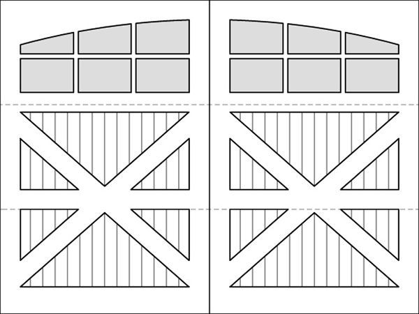 A black and white drawing of a garage door.