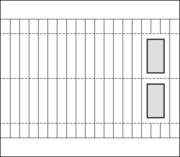 A black and white drawing of a fence with two squares in the middle.