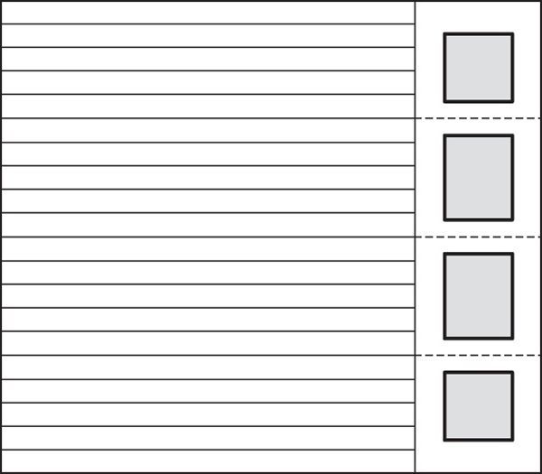 A black and white drawing of a piece of paper with three squares on it.