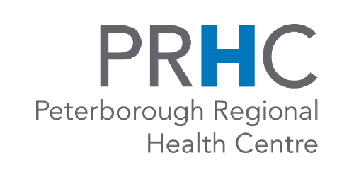 PRHC logo in gray and blue with Peterborough Regional Health Centre text