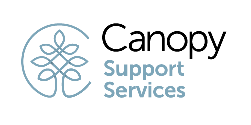 Canopy Support Services logo with teal floral icon and black-and-teal text on a light background