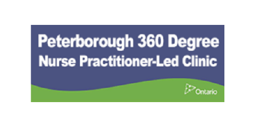 Peterborough 360 Degree Nurse Practitioner-Led Clinic logo on blue and green background with Ontario mark