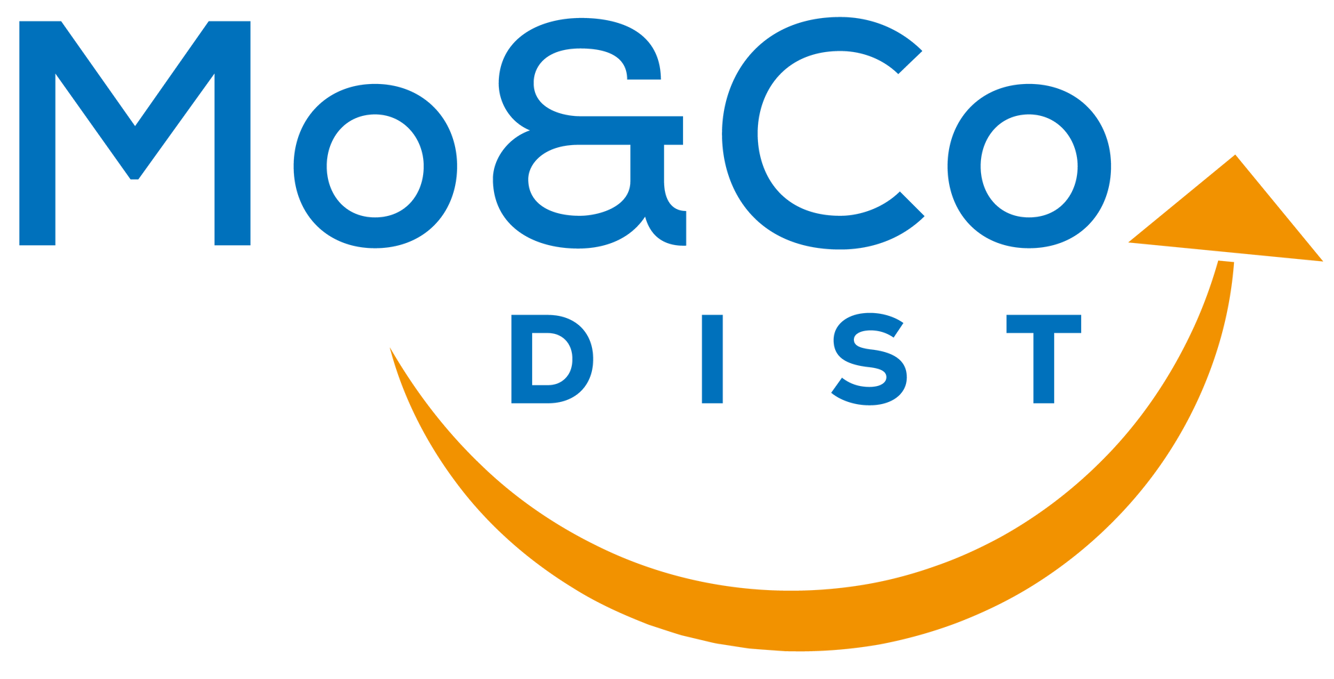 A blue and orange logo for mo & co dist