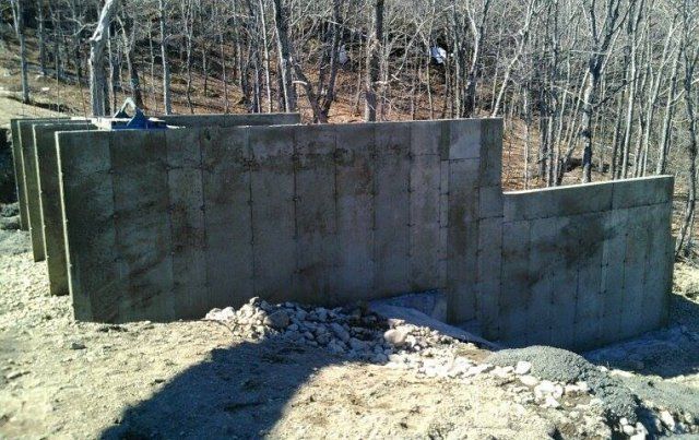 Un grand mur de béton au milieu d'une forêt
