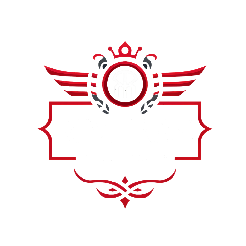 Rivera Detailing Services Logo - A red and white emblem with wings and a crown on a white background.