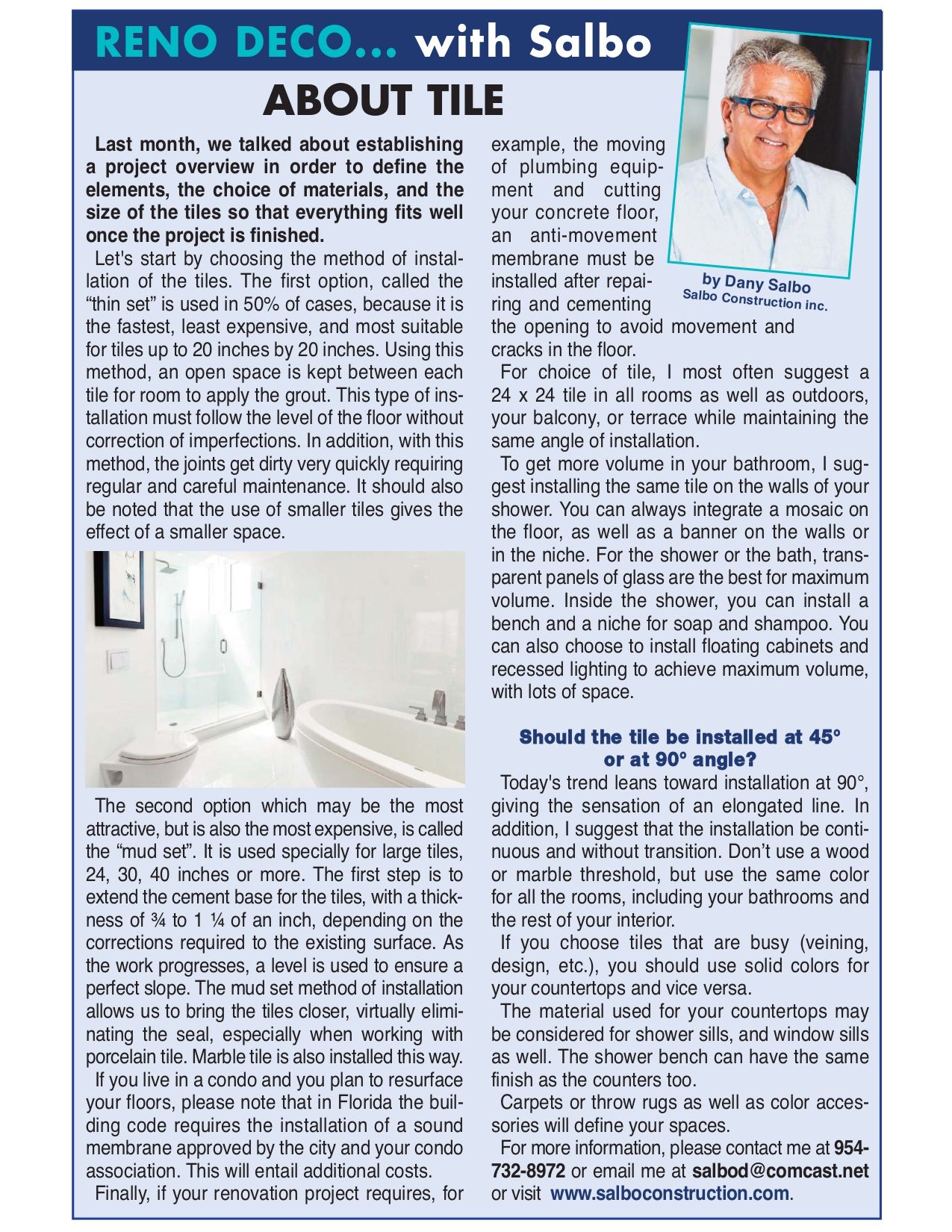A newspaper article about reno deco with salbo about tile