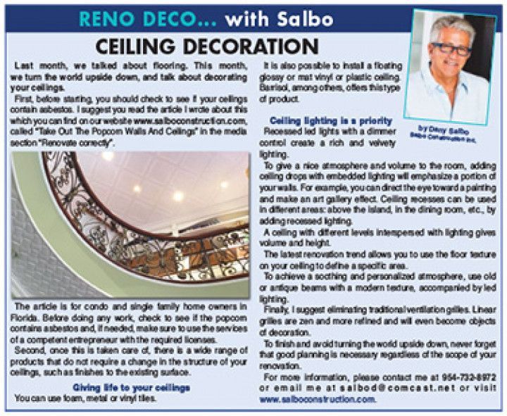 A newspaper article about reno deco with salbo ceiling decoration