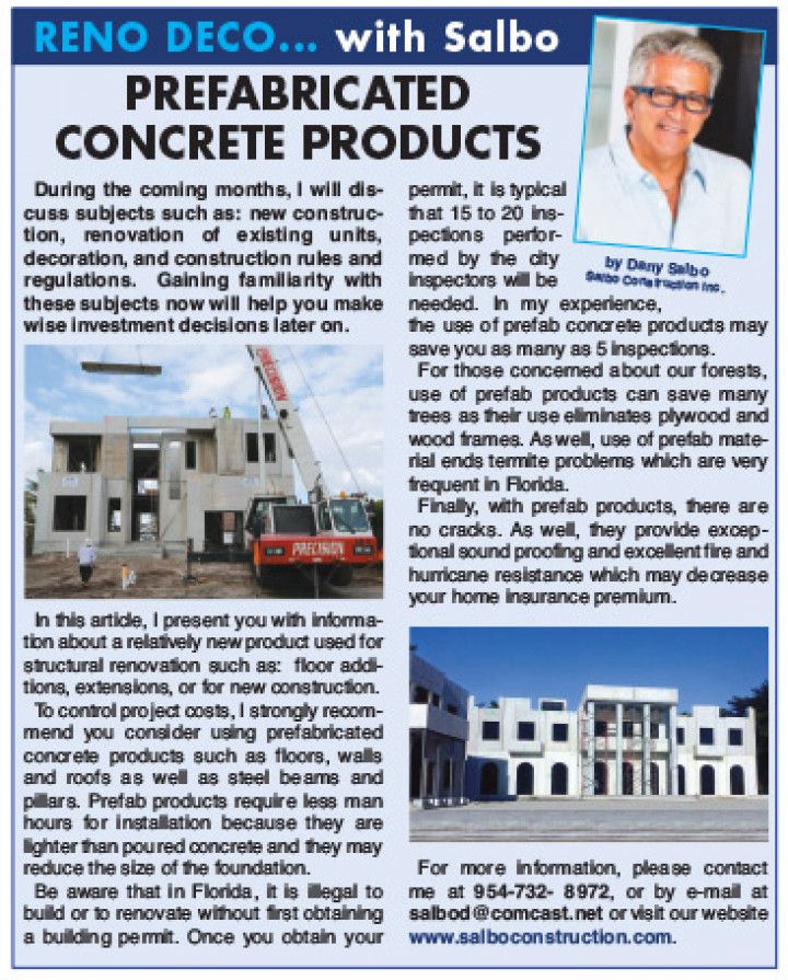 A newspaper article about reno deco with salbo prefabricated concrete products