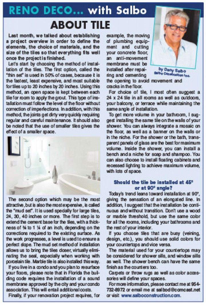 A newspaper article about reno deco with salibo about tile