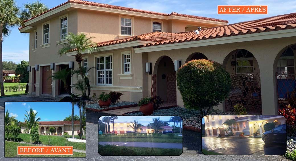 A large house with a red tile roof is for sale
