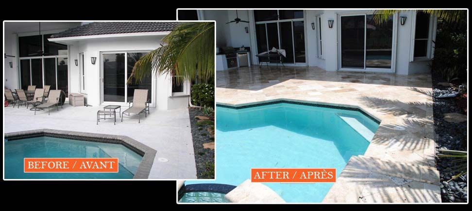 A before and after photo of a swimming pool
