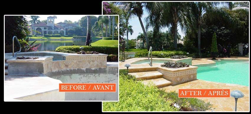 A before and after photo of a swimming pool
