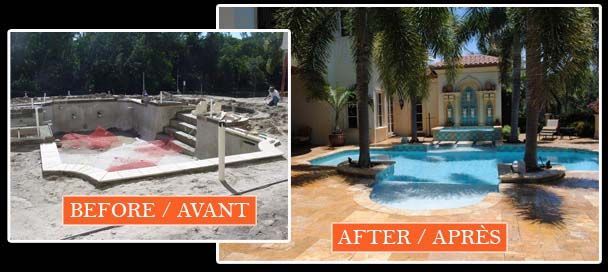 A before and after photo of a swimming pool