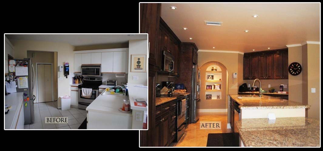A before and after photo of a kitchen