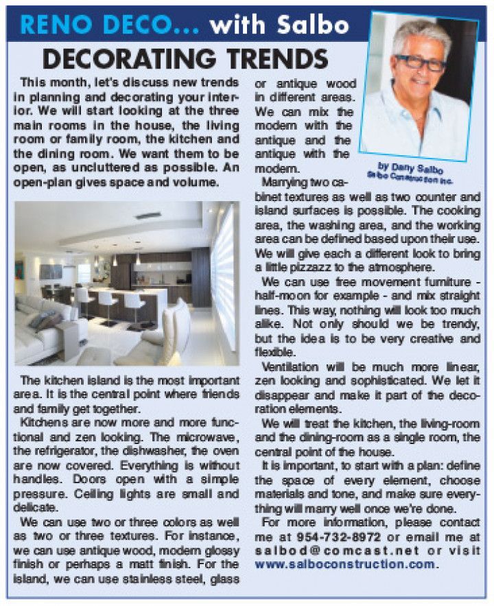 A newspaper article about reno deco with salbo decorating trends
