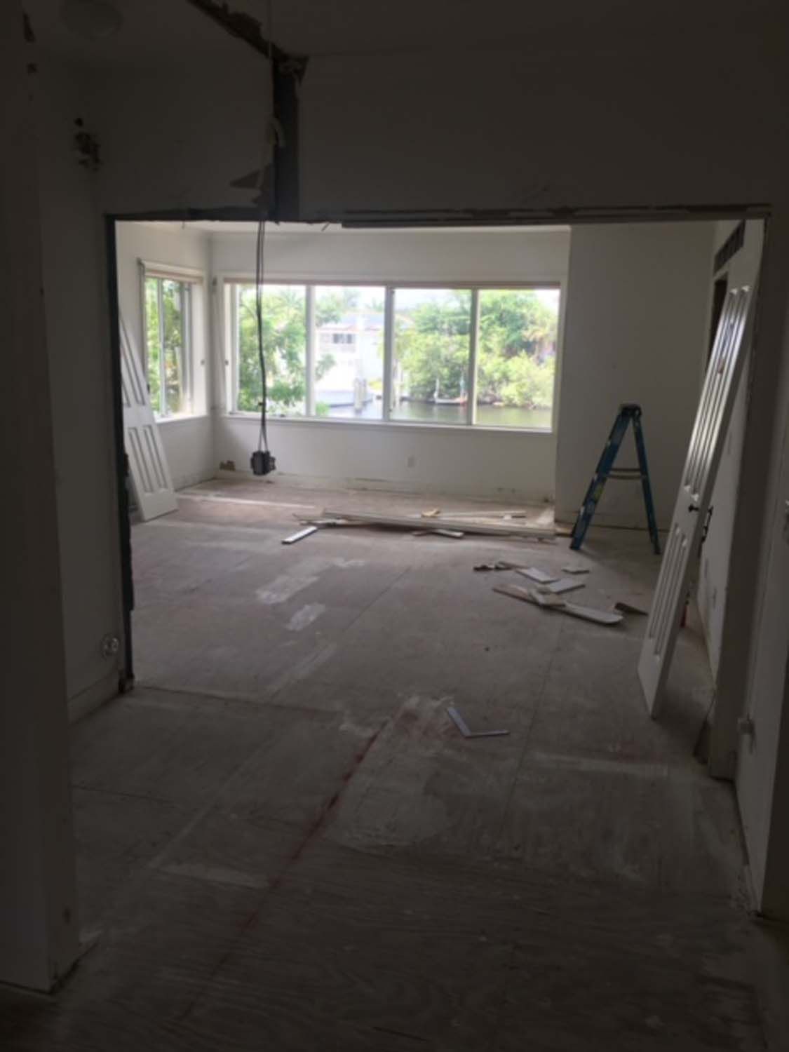 There is a ladder in the middle of the room.