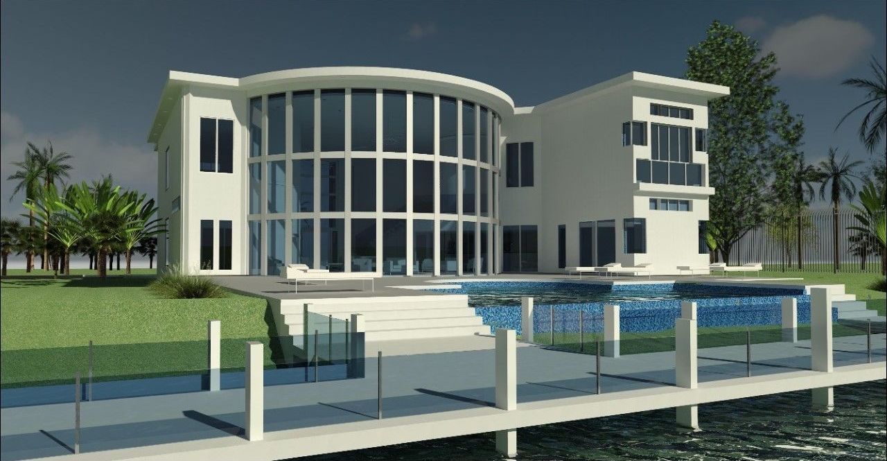 An artist 's impression of a house with a swimming pool