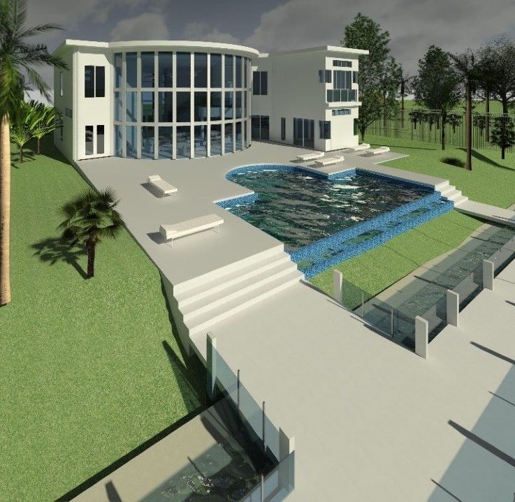 An artist 's impression of a house with a swimming pool